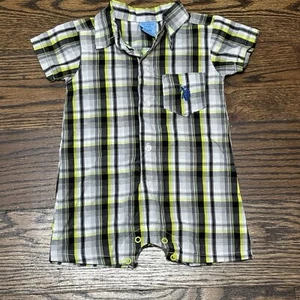 US Polo Assn. Bodysuit Romper Shirt Size 3-6 M Baby Boys Plaid Green Black White - Picture 1 of 5