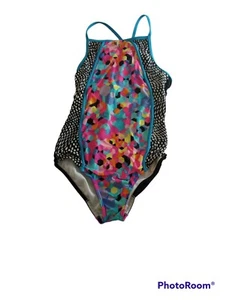 Speedo polka dot printed Ruched side One Piece  Multicolor Girls Sz 14 razorback - Picture 1 of 8
