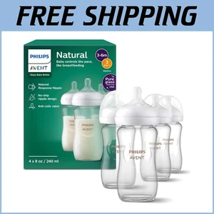 Philips BPA-Free 8oz Natural Glass Baby Bottles with Anti-Colic Nipples - 4 Pack - Picture 1 of 11