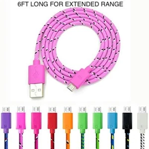 6FT 2M MICRO USB Braided charger Data Sync Cable FOR Samsung s6+ s7 ANDROID HTC - Picture 1 of 12