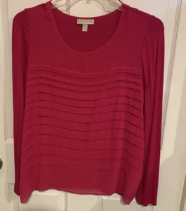 Dana Buchman Fuchsia Round Neck Long Sleeve Top with Front Tucks - XL - Picture 1 of 3