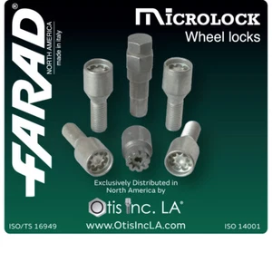 Farad Microlocks Italian Made Wheel Lock Bolts M12x1.25x25, Cone Seat, SILVER - Picture 1 of 3