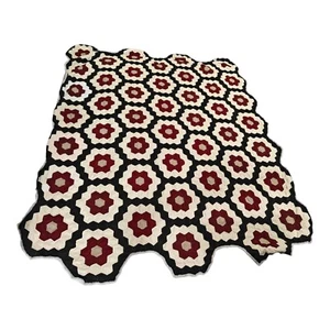 Vintage SECHSECK Patchwork Quilt HANDGESTÜCKELT HANDGEQUILTET signiert Oma Adams - Bild 1 von 8