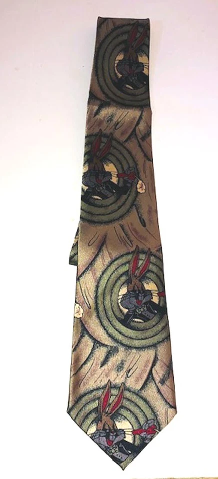 Corbata de seda Rudia Bugs Bunny Looney Tunes dibujos animados dorados para hombre Foto 1 de 1
