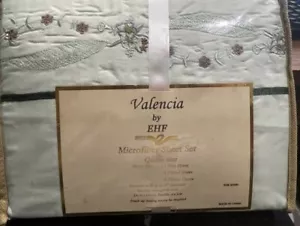 VALENCIA by EHF Microfiber Sheet Set Queen Size Floral Embroidery Pale Green NIP - Picture 1 of 9