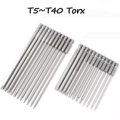 Torx Bit Magnetisch Lang Loch 1/4" T5 T6 T7 T8 T9 T10 T15 T20 - T40 Sicherheit - Bild 1 von 4
