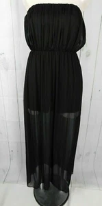 Alice + Olivia schwarz transparent Chiffon Overlay hinten offen trägerlos Maxikleid Kleid 2 - Bild 1 von 6
