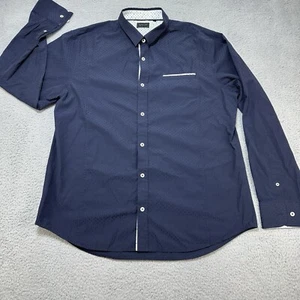 7 Diamanten Hemd Herren XXL Midnight Cruiser Fit Blau Gewebt Knopfleiste Flip Cuff - Bild 1 von 12