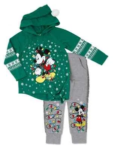 Disney Infant & Toddler Girls Green Holiday Mickey Mouse Hoodie & Sweats Set - Picture 1 of 1