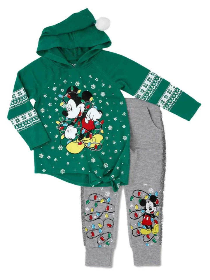 Disney Infant & Toddler Girls Green Holiday Mickey Mouse Hoodie & Sweats Set - Image 1 of 1