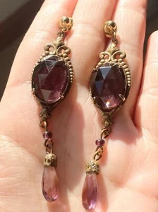 Vintage Czech glass brass dangle Earrings - Picture 1 of 5