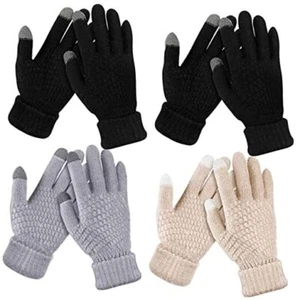 4 Pairs Women's Winter Touch Screen Gloves Warm Fleece Black, Gray, Apricot - Picture 1 of 7