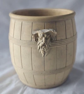 RARE EARLY WEDGWOOD CANEWEAR BARREL FORM LARGE JAR. MYTHICAL FACED HANDLES - Picture 1 of 17