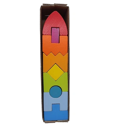 HABA Stacking Standing Interlocking Wood Colored Blocks Rainbow Rocket 302206 - Image 1 of 4