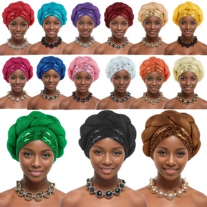 Braid Bonnet Cap African Women Hijab Turban Auto Gele Nigerian Headtie Aso Oke - Picture 1 of 38