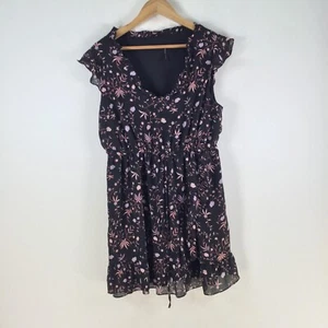 Tokito dress womens 14 fit flare black floral short sleeve Vneck stretch 108529 - Picture 1 of 8