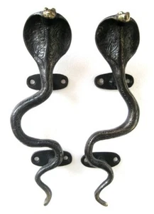 VINTAGE ANTIQUE STYLE SNAKE COBRA SOLID BRASS PAIR OF DOOR HANDLES PULLS~ 8.5" - Picture 1 of 5