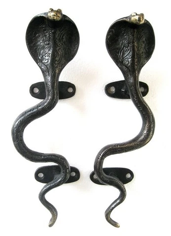VINTAGE ANTIQUE STYLE SNAKE COBRA SOLID BRASS PAIR OF DOOR HANDLES PULLS~ 8.5" Cover
