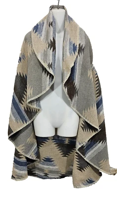 Mujer Manta Serape Chaleco Largo Chaqueta Suroeste Oeste Azteca Tribal Gris OS Foto 1 de 4