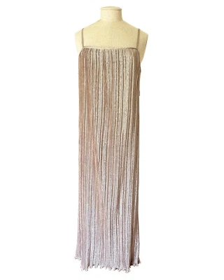 Vestido JEANNE MARC Vintage Coluna Plisse Alças de Espaguete Cintilante Taupe XS 4-6 - Imagem 1 de 4