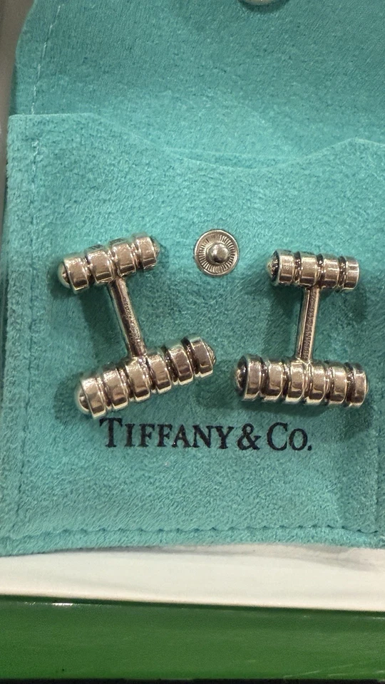 Gemelos ranurados Tiffany & Co Paloma Picasso gemelos plata de ley con bolsa Foto 1 de 1