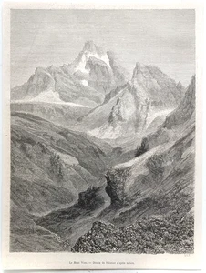 Stampa antica XIX sec. Monviso Re di Pietra Alpi Cozie Cuneo Piemonte - Picture 1 of 1