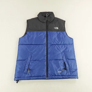 North Face Puffer Vest Boys Large Blue Black 600 Fill Down Quilted Kids Zip Up - Picture 1 of 15