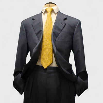 Brooks Brothers 2 Piece Suit 43L Blue Tonal Wool "MAKERS" Pleated 3 Button - Image 1 of 4