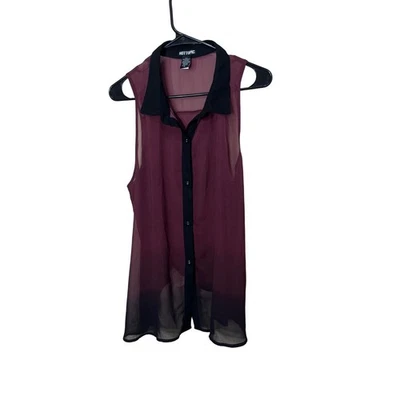Blusa Top Hot Topic Sin Mangas Transparente Botón Frontal Púrpura Negra XL Foto 1 de 4