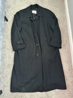 Bill Blass Black Wool Blend Overcoat Trench Long Coat Men’s L Vintage - Image 1 of 4