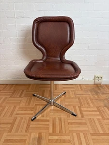 Vintage Drehstuhl Stuhl Büro Küche Leder Stahlrohr 70er Chrom Design COR? Sessel - Bild 1 von 18