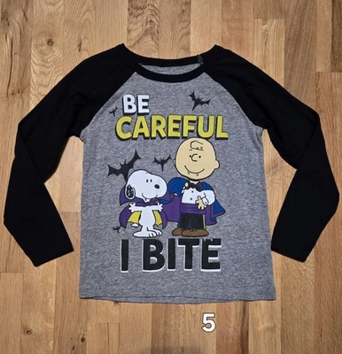 Snoopy Charlie Brown Halloween Be Careful I Bite Holiday T-Shirt 5 7 8 - Image 1 of 3