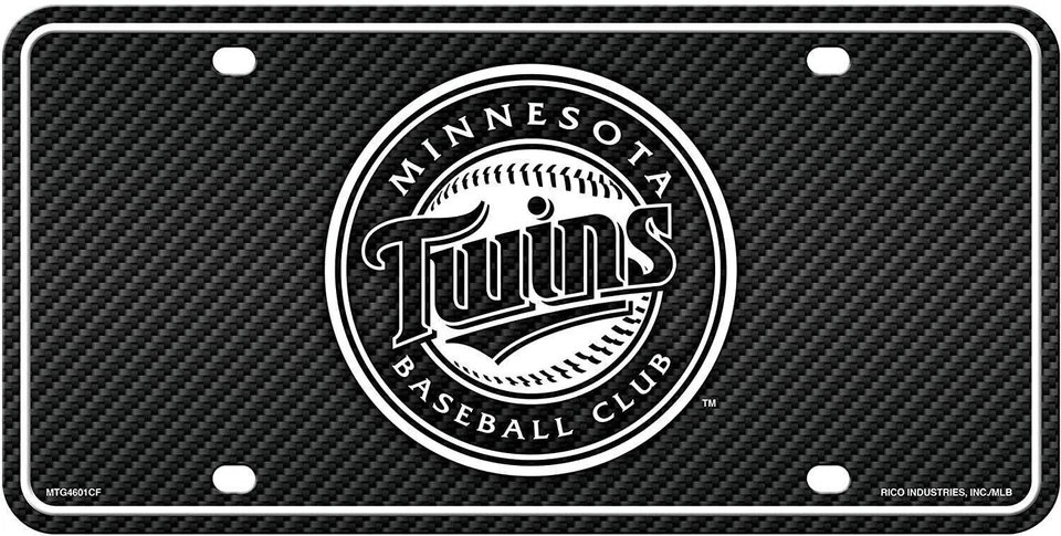 Minnesota Twins Metal Auto Tag License Plate, Carbon Fiber Design, 6x12 Inch - Image 1 of 1