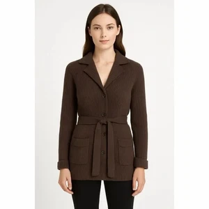 Weekend Max Mara x 2000s Wool Angora Cashmere Blend Ribbed Chocolate Cardigan S - Bild 1 von 10