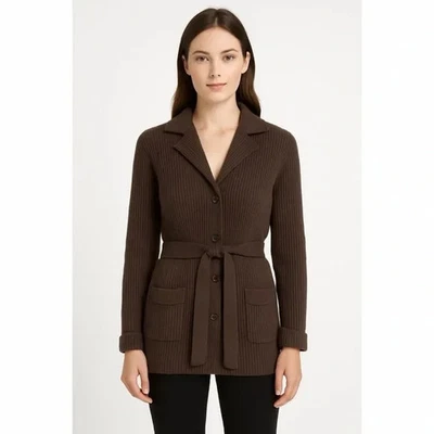 Weekend Max Mara x 2000s Wool Angora Cashmere Blend Ribbed Chocolate Cardigan S - Image 1 of 4