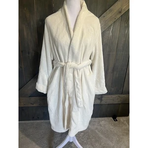 Ralph Lauren Bath Robe Women Medium Ivory Cream Plush Long Sleeve Sleepwear - Picture 1 of 11