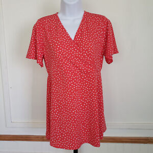 41 Hawthorn Maternity Womens Top Small Dot Pattern Coral Red Short Sleeve NEW