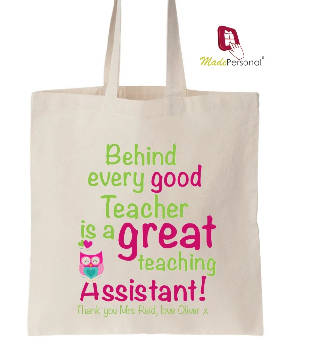 MADE PERSONAL Personalised Thank You Teacher Gift Cotton Tote Bag- TA Great Teaching Assistant
