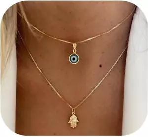 Evil Eye Necklace for Women, 14K Gold Plated Delicate Jewelry Evil Eye Necklace - Picture 1 of 12