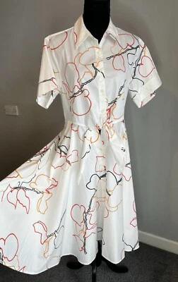 Diane фон Furstenberg DVF хлопок белый желтый красный рубашка миди платье Великобритании 12 (США 8) - Изображение 1 из 4