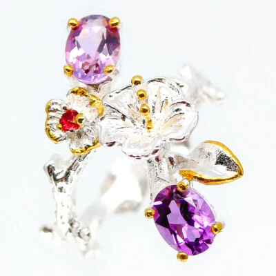 Not Enhanced Natural Amethyst Silver Ring 925 Sterling /RVS101 - Image 1 of 4