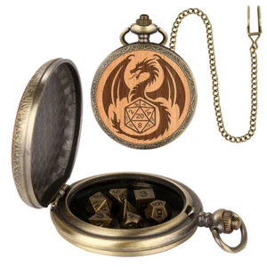 Vintage Bronze DND Dices Gift Ste for Dungeons and Dragons in Unique Pocket Case - Picture 1 of 11