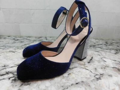 JCrew $248 Harlow Zapatos de salón con correa al tobillo en terciopelo con tacones brillantes k2678 7,5 azul marino Foto 1 de 3