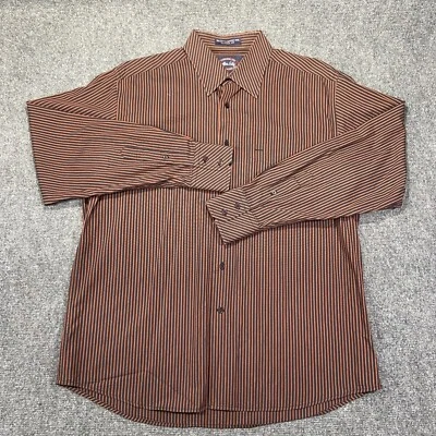 Allen Solly Shirt Mens Large Brown Black Stripe Long Sleeve Point Collar Pocket - Image 1 of 4