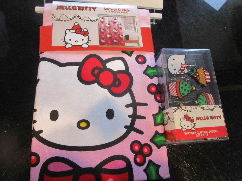 Hobby Lobby Hello Kitty Navidad Vacaciones Cortina de Ducha y Ganchos Nuevo Foto 1 de 1