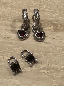 Judith Ripka Sterling Hoop Earrings And Set Of Two Gemstone Charms - Picture 1 of 2