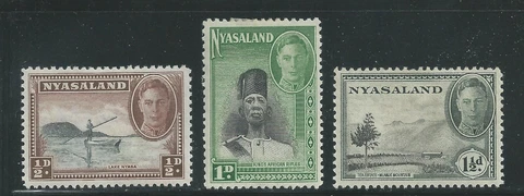 Nyasaland Scott # 68-70 MH Singles from 1945 Set Cover