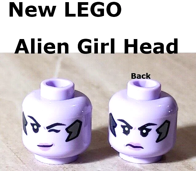New LEGO Alien Girl HEAD Purple Lavender Winking and Stern Faces Dual Sided - Image 1 of 1