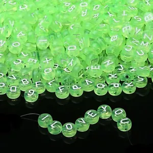 1500PCS Acrylic Letter Beads Alphabet White Letters Green Transparent Round B... - Picture 1 of 7
