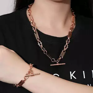 Luxury 18K Rose Gold GF Stars and Bars T-Bar Bracelet and Chain Set - Picture 1 of 4